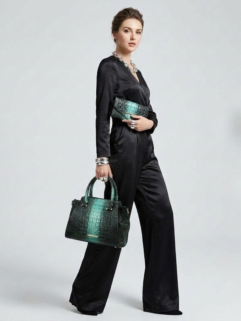 Mkf Bently Croc-Embossed Tote & Wallet By Mia K-Emerald Croc Luxe Satchel Se
